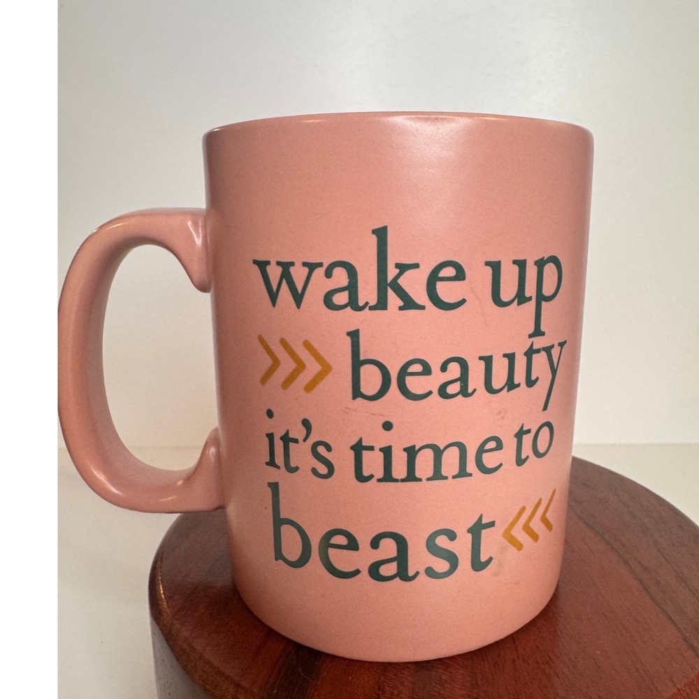Primitive by Kathy Oversized Wake Up Beauty Its Time to Beast Pink Mug